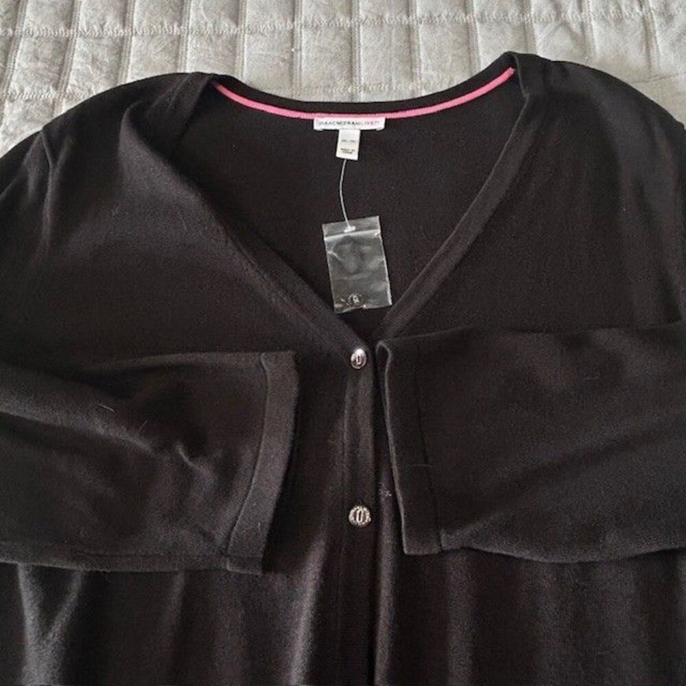 Isaac Mizrahi Live Women Size X-L Black Long Sleeve Button-Up Shirt Sweater
